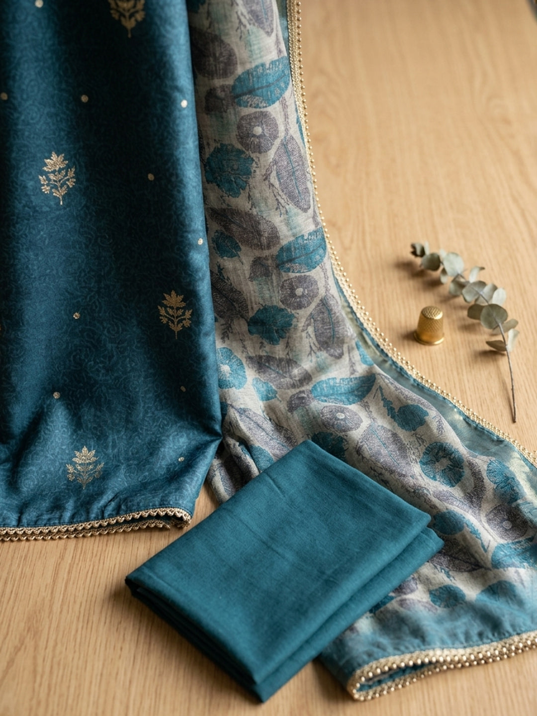 Embroidered Art Silk Unstitched Suit Pant &amp; Dupatta