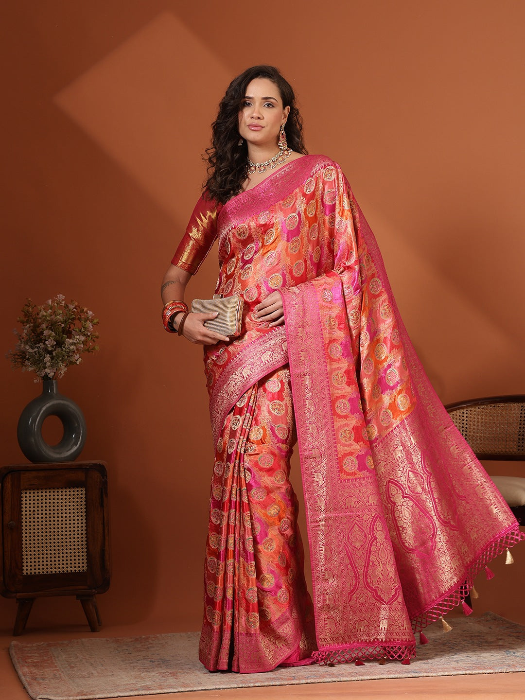 Woven Design Satin Saree