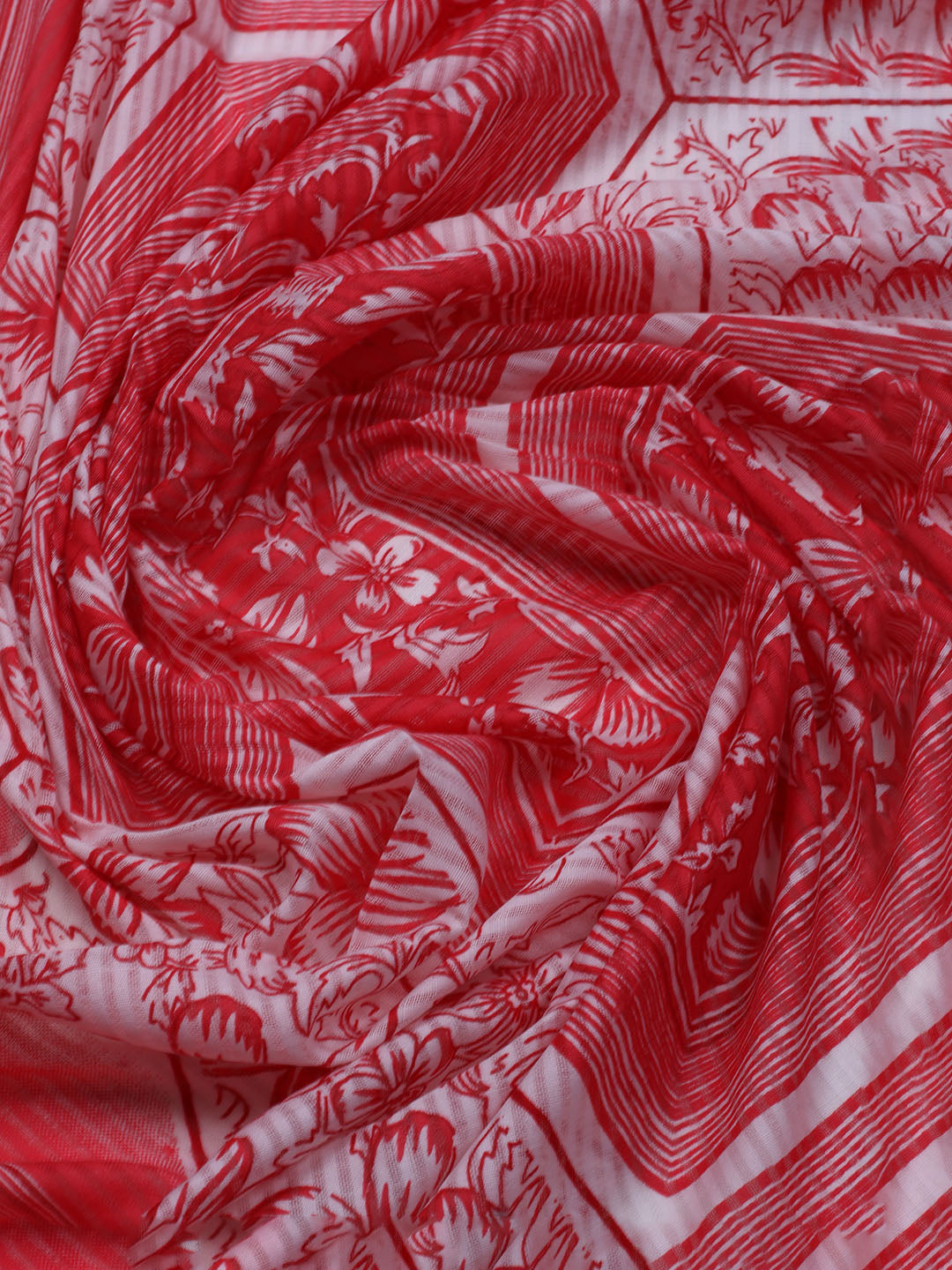 Floral Printed Cotton Blend Unstitched Suit With Dupatta