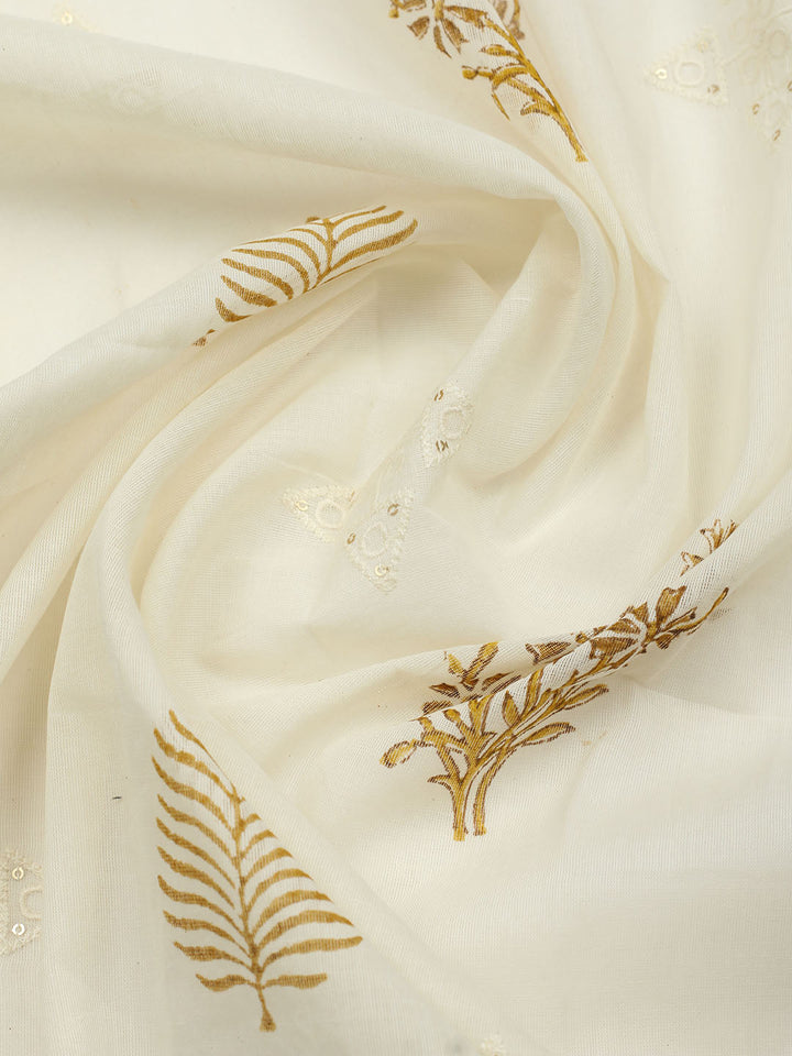 Printed Cotton Blend Unstitched Suit With Pant &amp; Dupatta