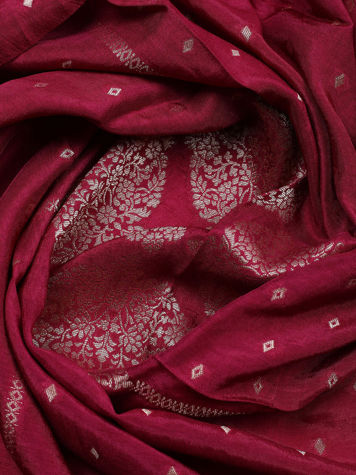 Woven Design Chanderi Unstitched Suit With Pant &amp; Dupatta