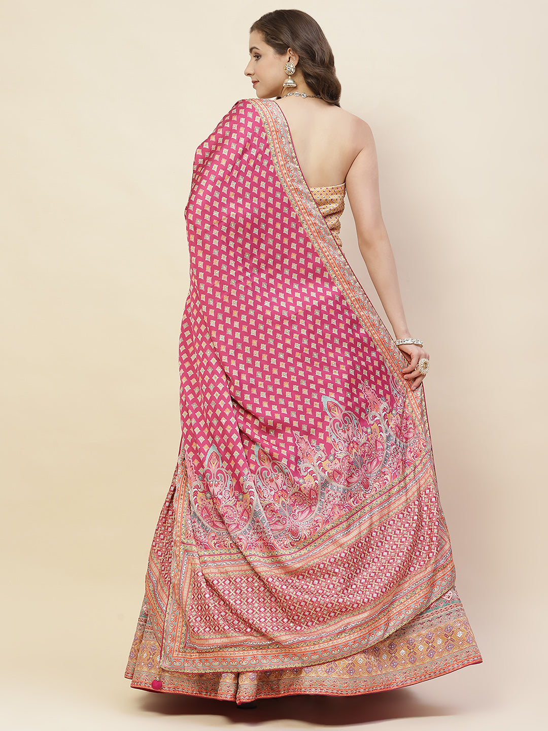 Printed & Thread Embroidered Choli With Unstitched Lehenga & Dupatta