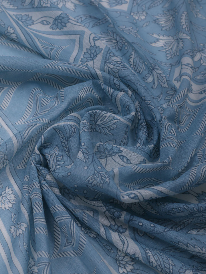 Printed Cotton Blend Unstitched Suit With Dupatta