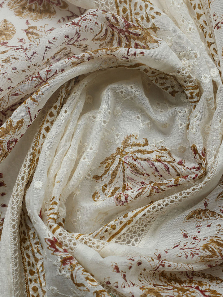 Embroidered Cotton Blend Unstitched Suit With Pant &amp; Dupatta