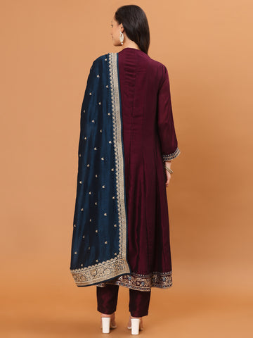 Zari Embroidery Handloom Kurta With Pants & Dupatta