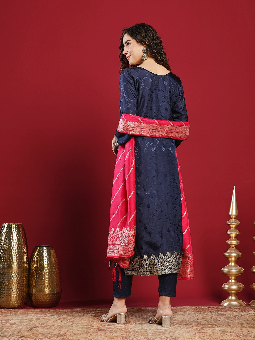Embroidered Cotton Kurta With Pant &amp; Dupatta