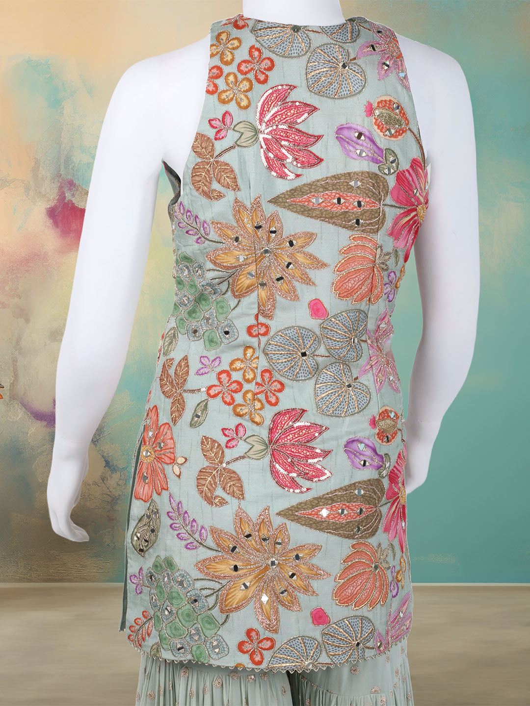 Embroidered Georgette Kurta With Garara &amp; Dupatta