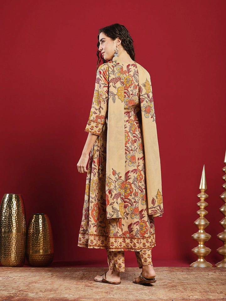 Printed Cotton Kurta With Pant &amp; Dupatta