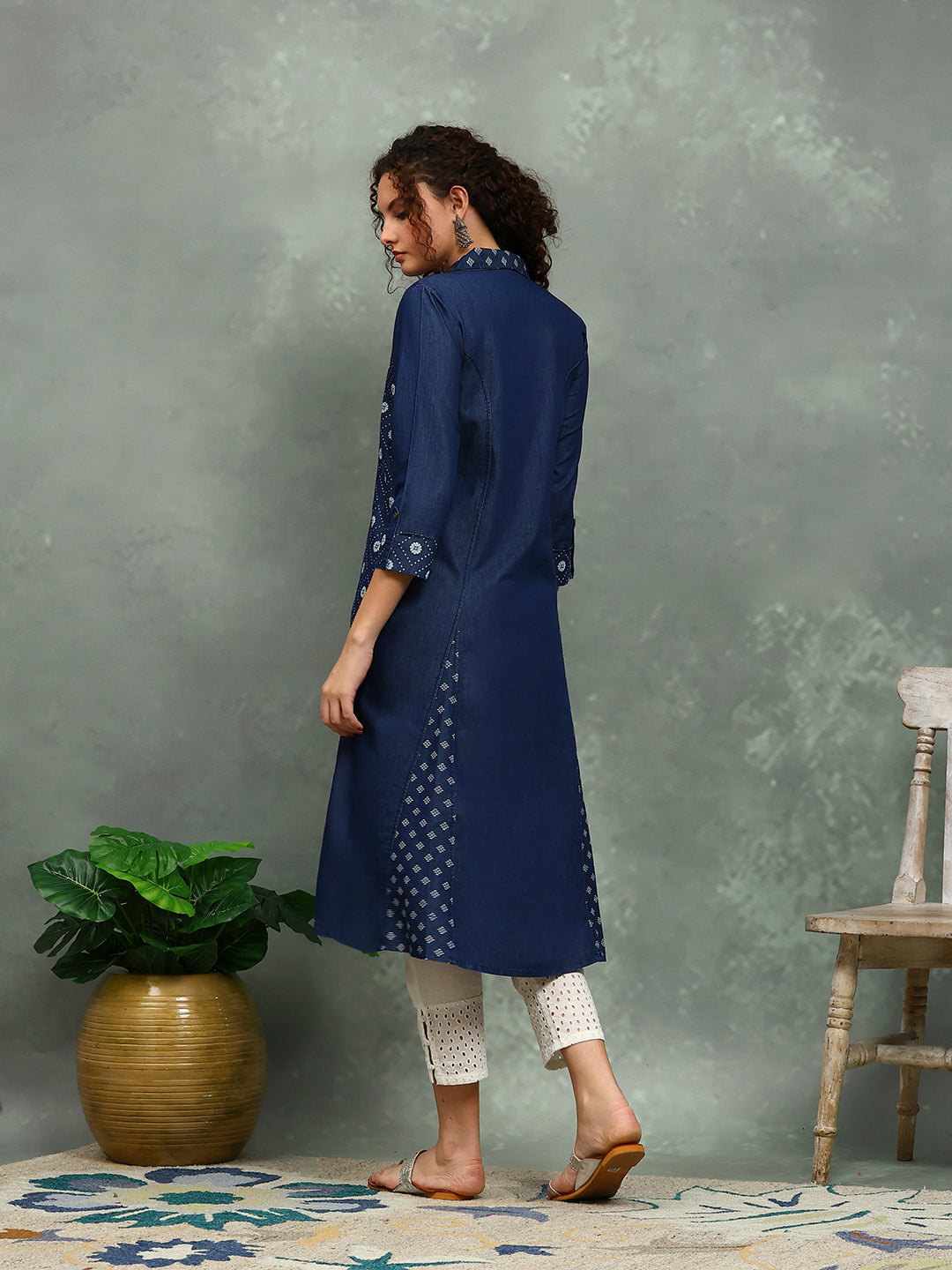 Printed Denim Kurta