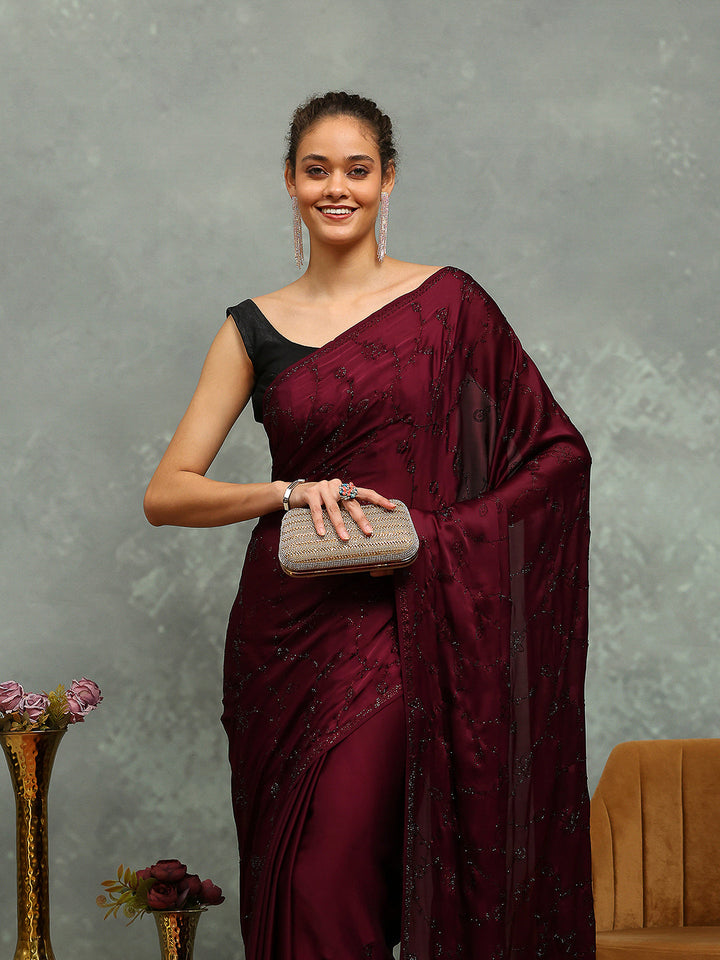 Stone Embroidered Satin Saree