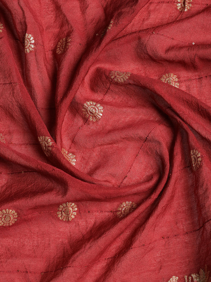 Neck Embroidered Chanderi Unstitched Suit With Dupatta