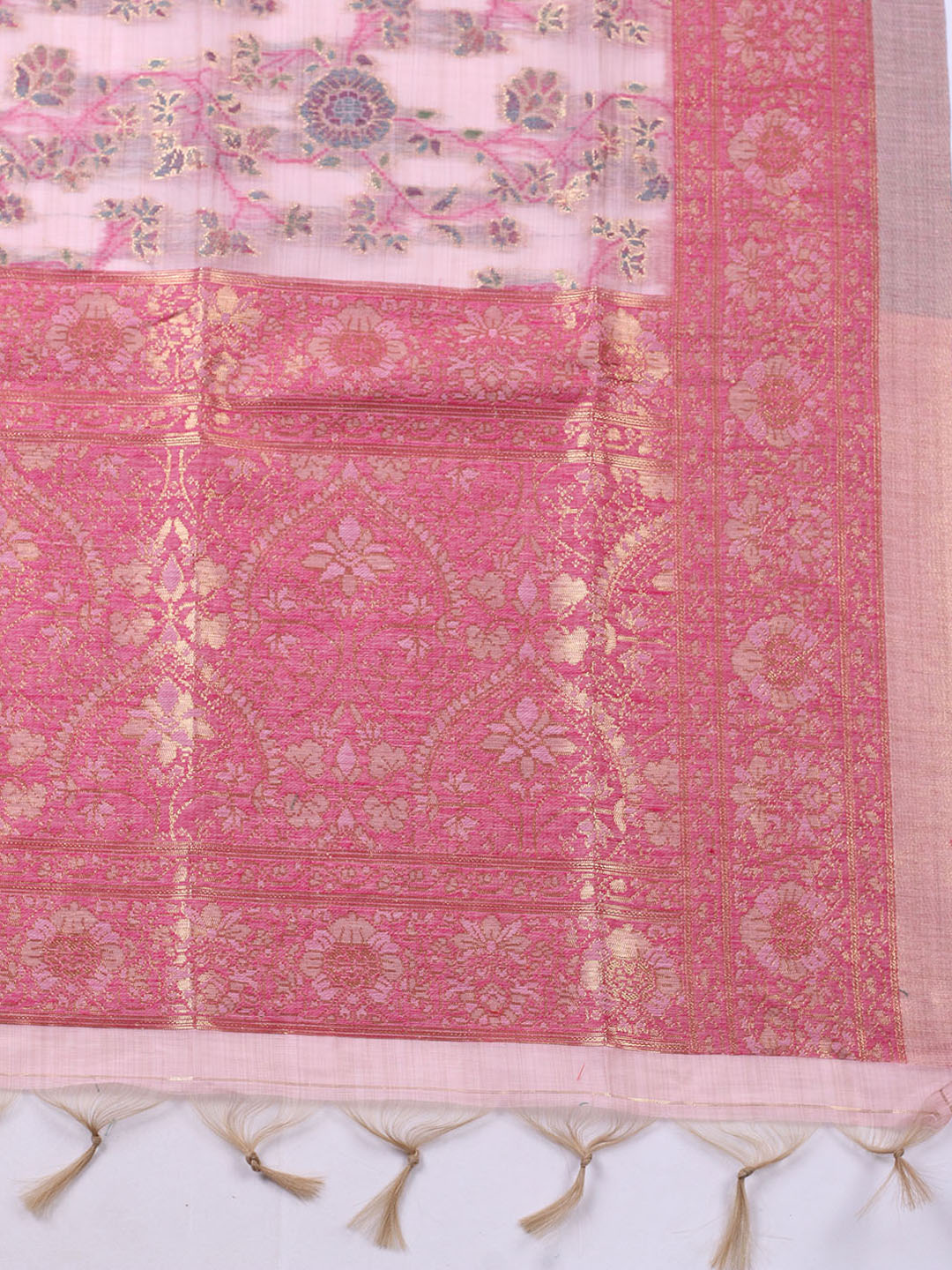 Embroidered Chanderi Unstitched Suit With Pant &amp; Dupatta