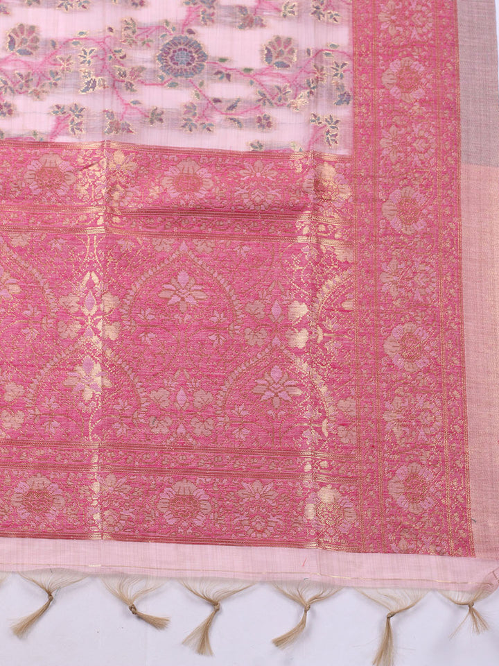 Embroidered Chanderi Unstitched Suit With Pant &amp; Dupatta
