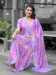 Printed Georgette Readymade Saree With Stitched Blouse