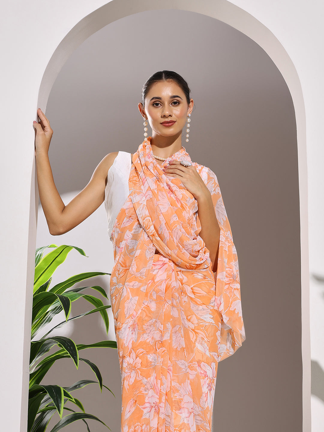 Floral Printed Georgette Saree