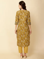 Floral Printed Cotton Straight Kurta With Pants