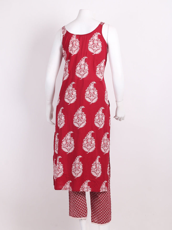Printed Cotton Kurta With Pants &amp; Dupatta
