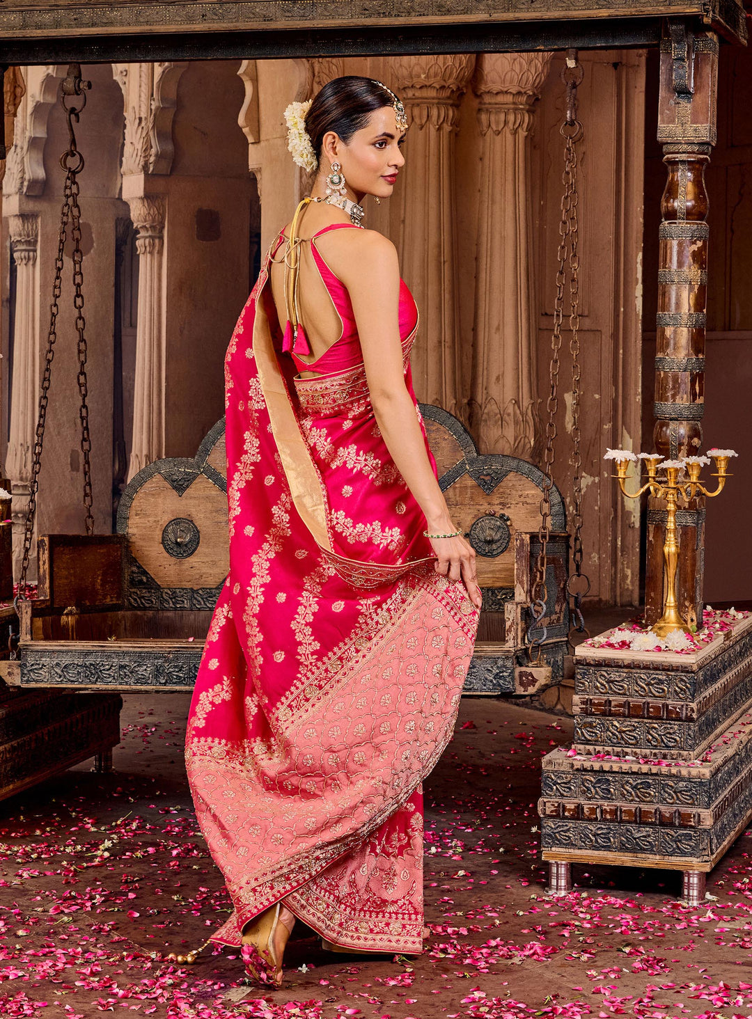 Rani Embroidered Design Dola Silk Saree