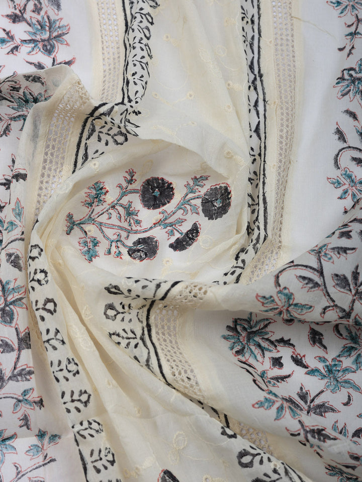Embroidered Cotton Blend Unstitched Suit With Pant &amp; Dupatta