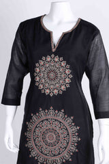 Embroidered Chanderi Kurta With Pants & Dupatta