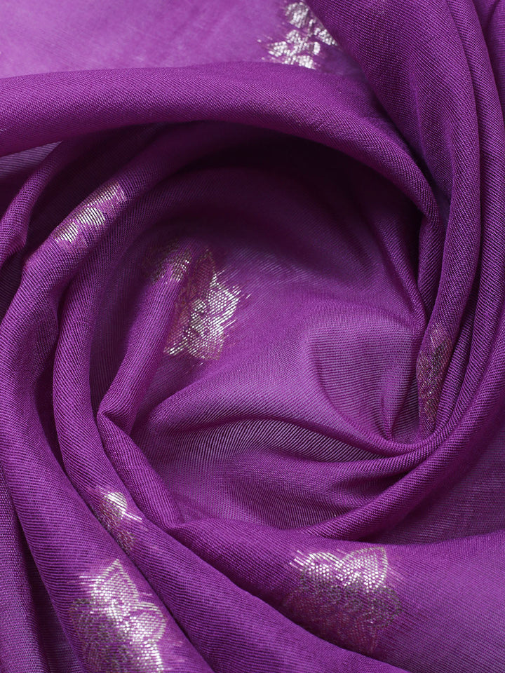 Embroidered Chanderi Unstitched Suit With Pant &amp; Dupatta