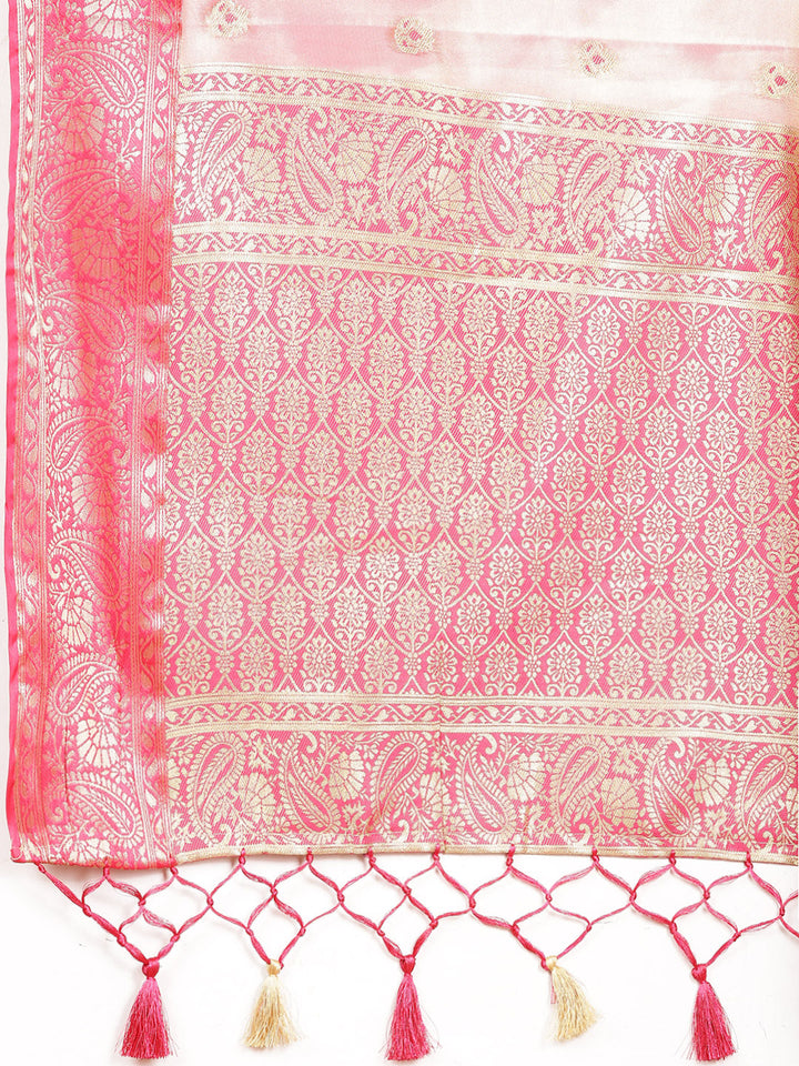 Plain Zari Border Banarasi Woven Saree