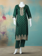 Embroidered Art Silk Kurta With Pant & Dupatta