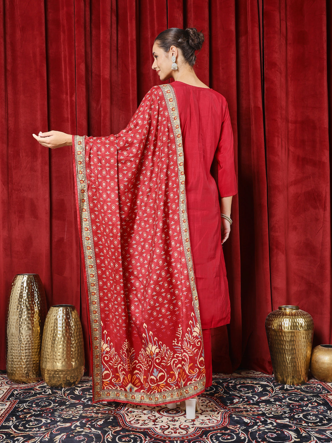 Printed Cotton Blend Kurta With Pants & Dupatta