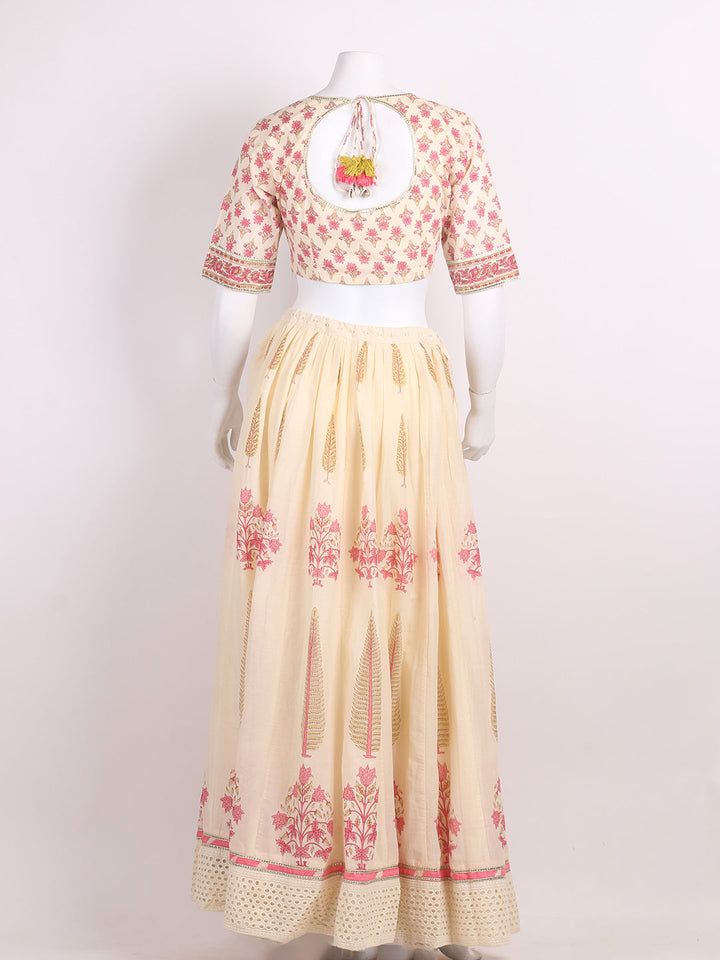 Floral Printed Cotton Choli With Lehenga &amp; Dupatta