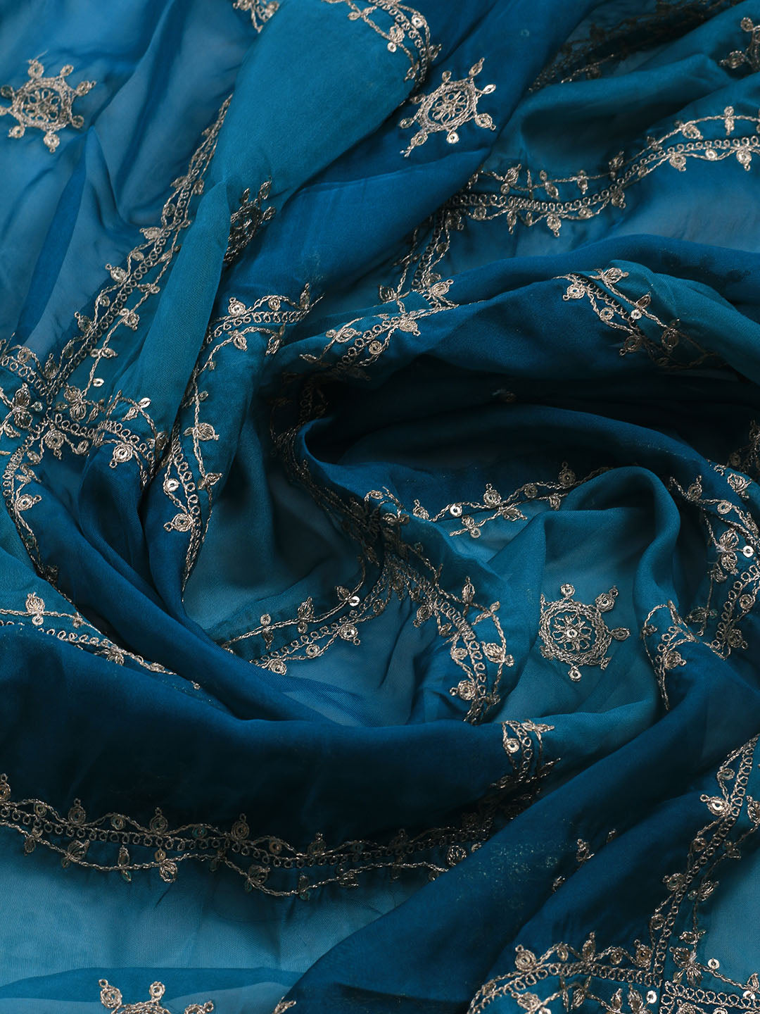 Embroidered Art Silk Unstitched Suit Piece With Dupatta
