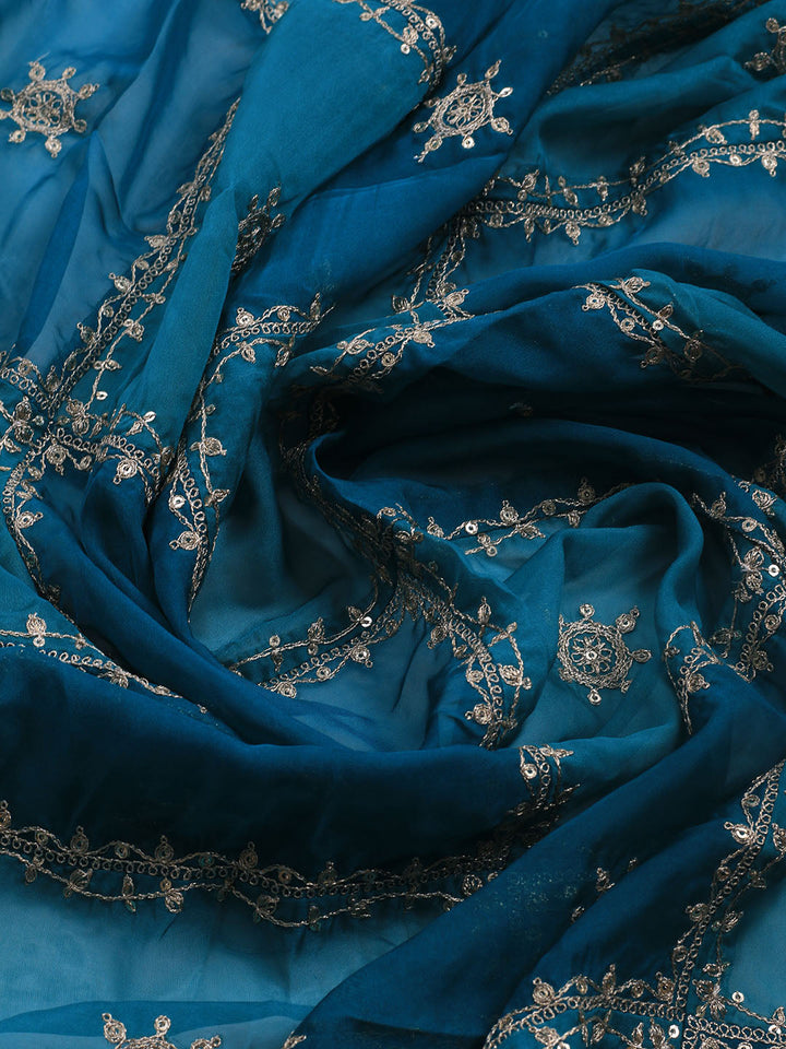 Embroidered Art Silk Unstitched Suit Piece With Dupatta