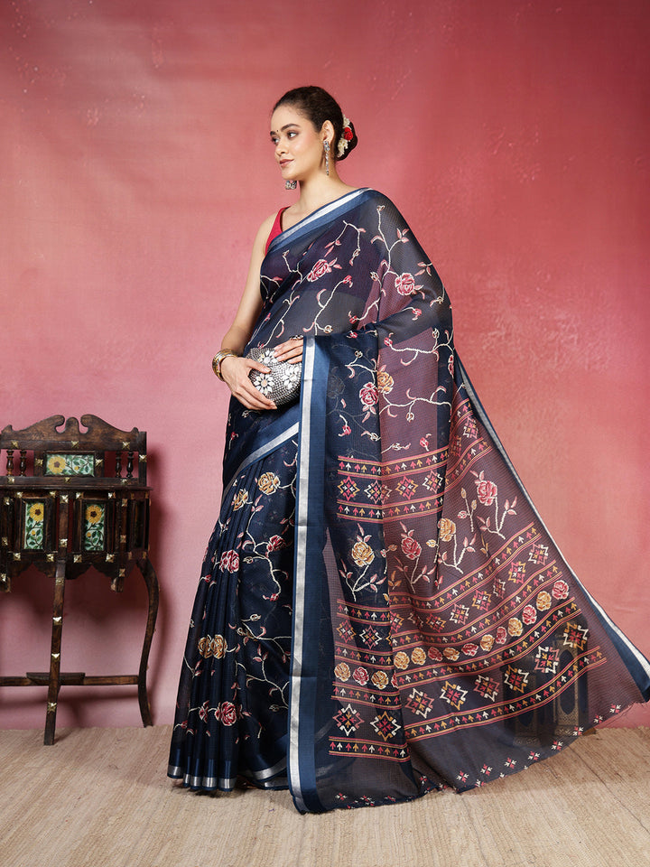 Floral Printed Cotton Blend Saree
