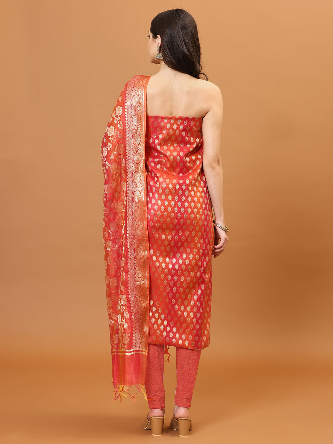 Woven Banarasi Chanderi Unstitched Suit With Dupatta