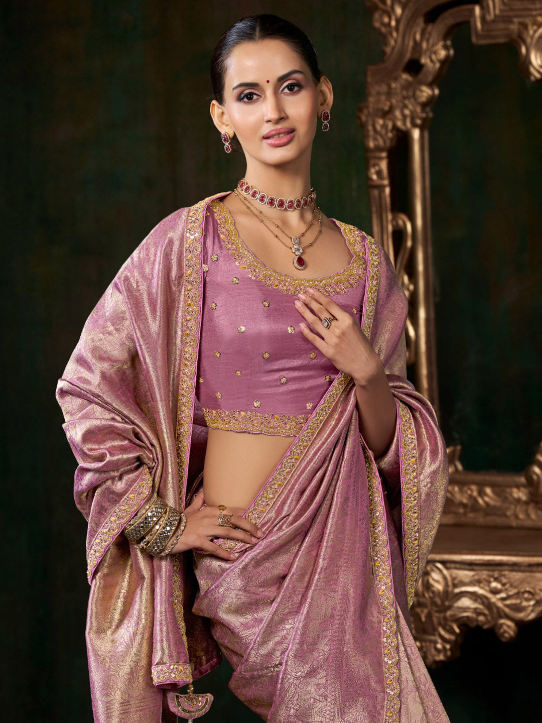Woven Design &amp; Embroidered Border Art Silk Saree