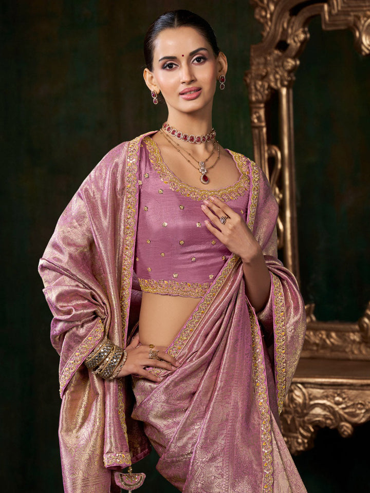 Woven Design &amp; Embroidered Border Art Silk Saree