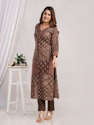 Printed Cotton Kurti With Pants