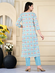 Printed Cotton Blend Kurta With Pants