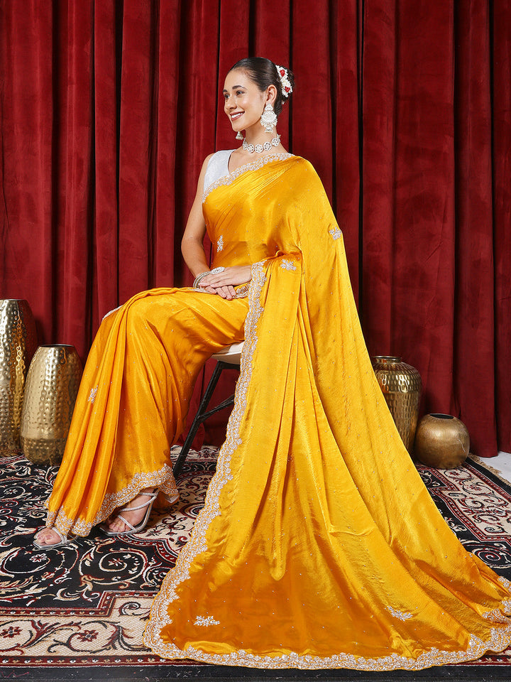 Stone &amp; Sequn Embroidered Chinon Saree