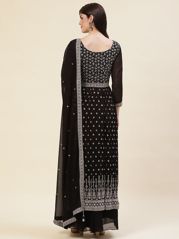 Zari Embroidered Booti Georgette Kurta With Palazzo & Dupatta