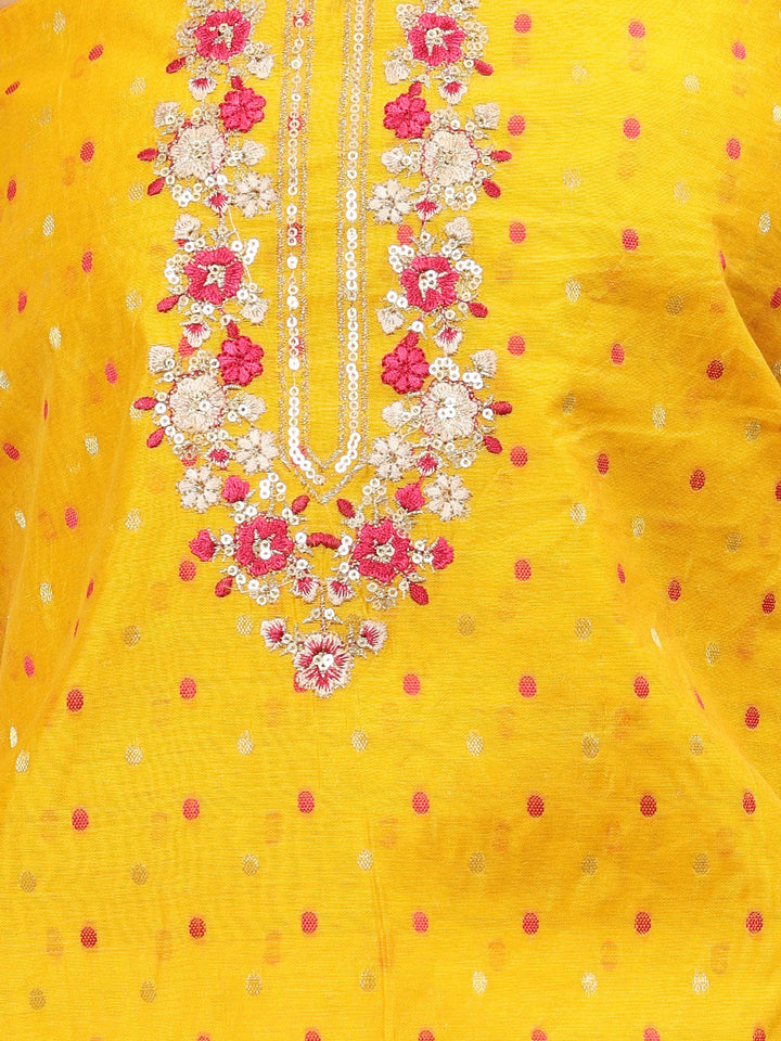 Neck Embroidered Chanderi Unstitched Suit Piece With Dupatta