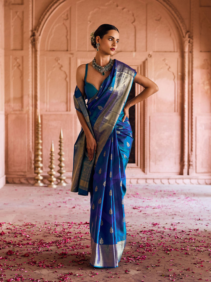 Lake Blue Hlame Woven Saree