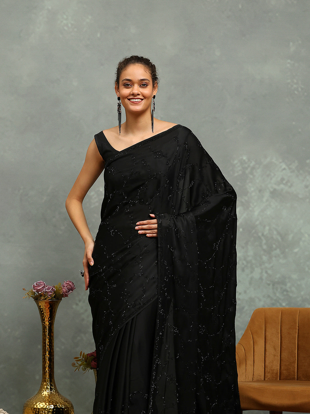 Stone Embroidered Satin Saree