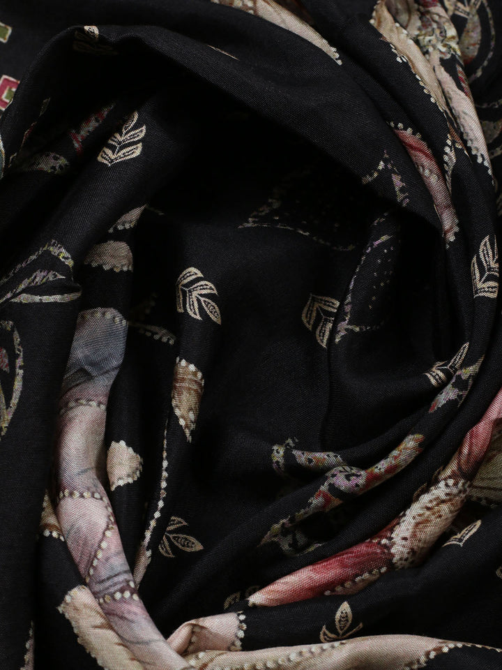 Embroidered Muslin Unstitched Suit With Pant Dupatta