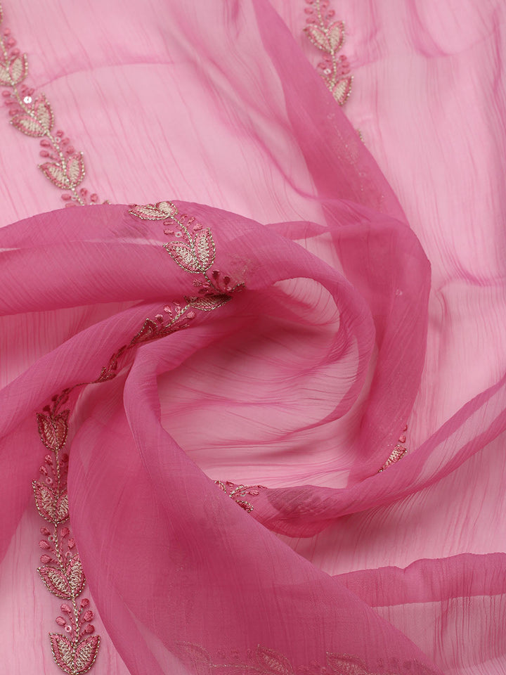 Embroidered Organza Unstitched Suit With Pant &amp; Dupatta