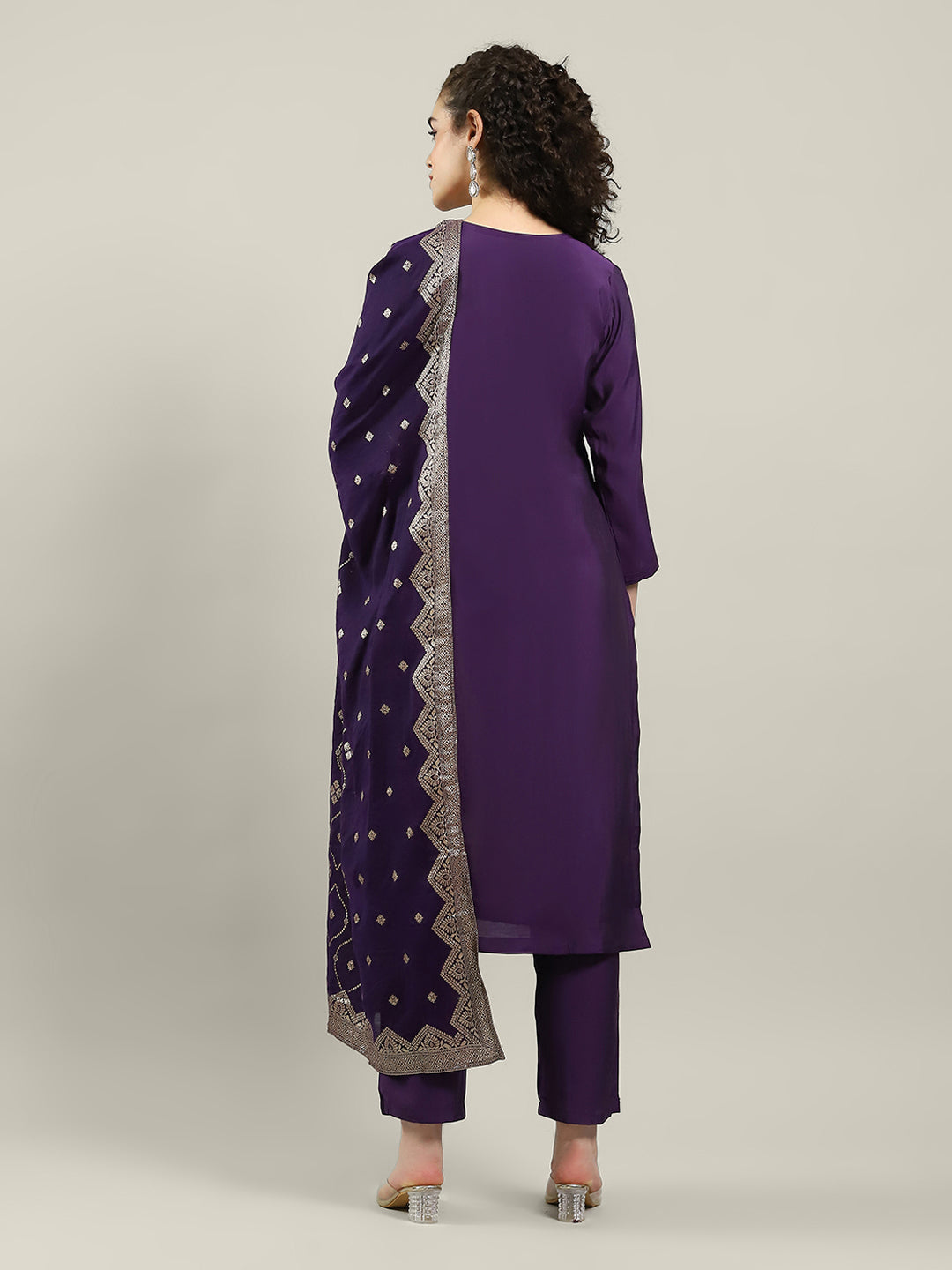 Printed Cotton Blend Kurta With Pants & Dupatta