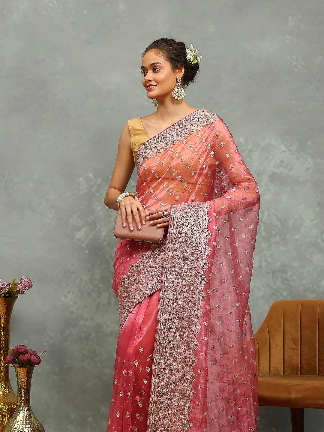 Zari Embroidered Organza Saree