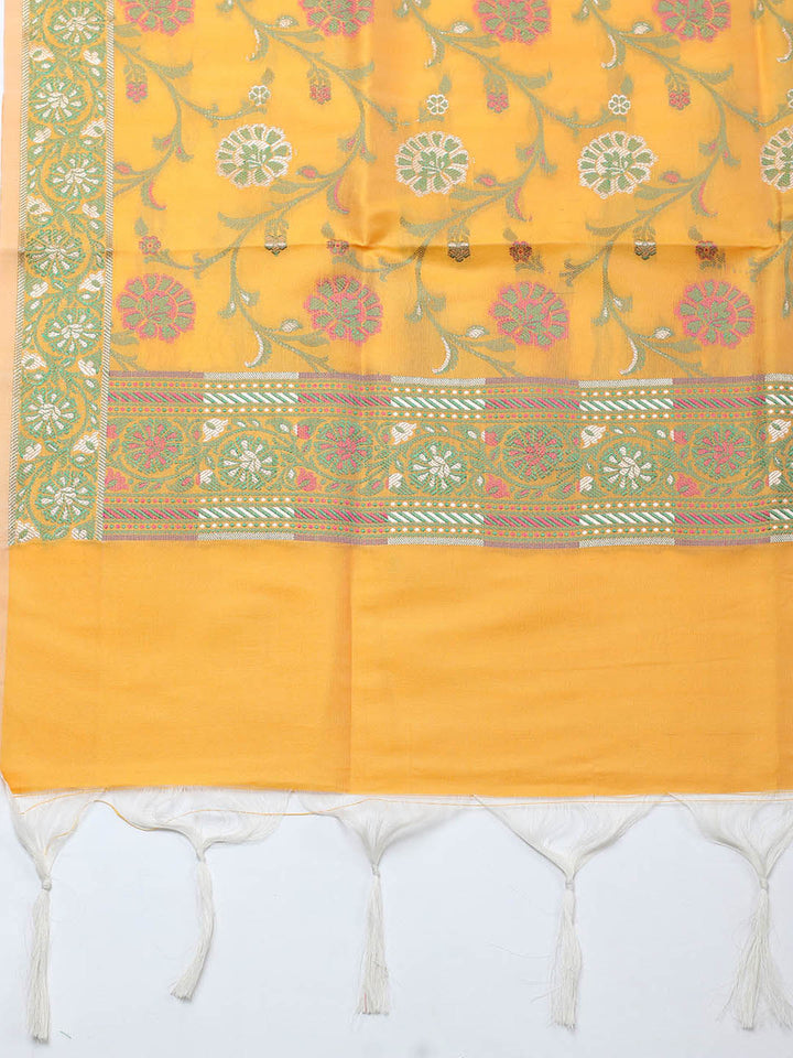 Banarasi Chanderi Unstitched Suit With Pant &amp; Dupatta