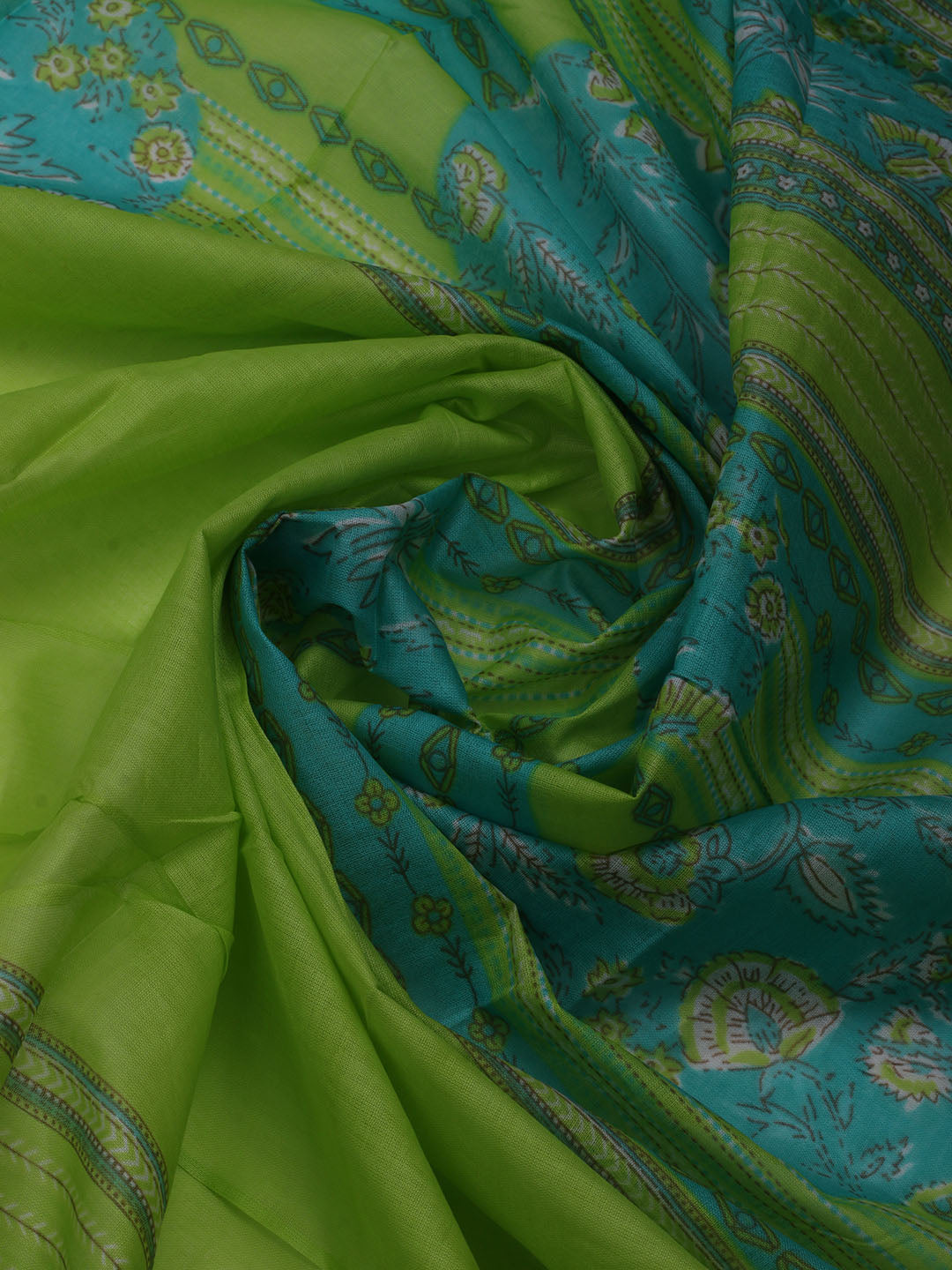 Printed Cotton Blend Unstitched Suit With Dupatta