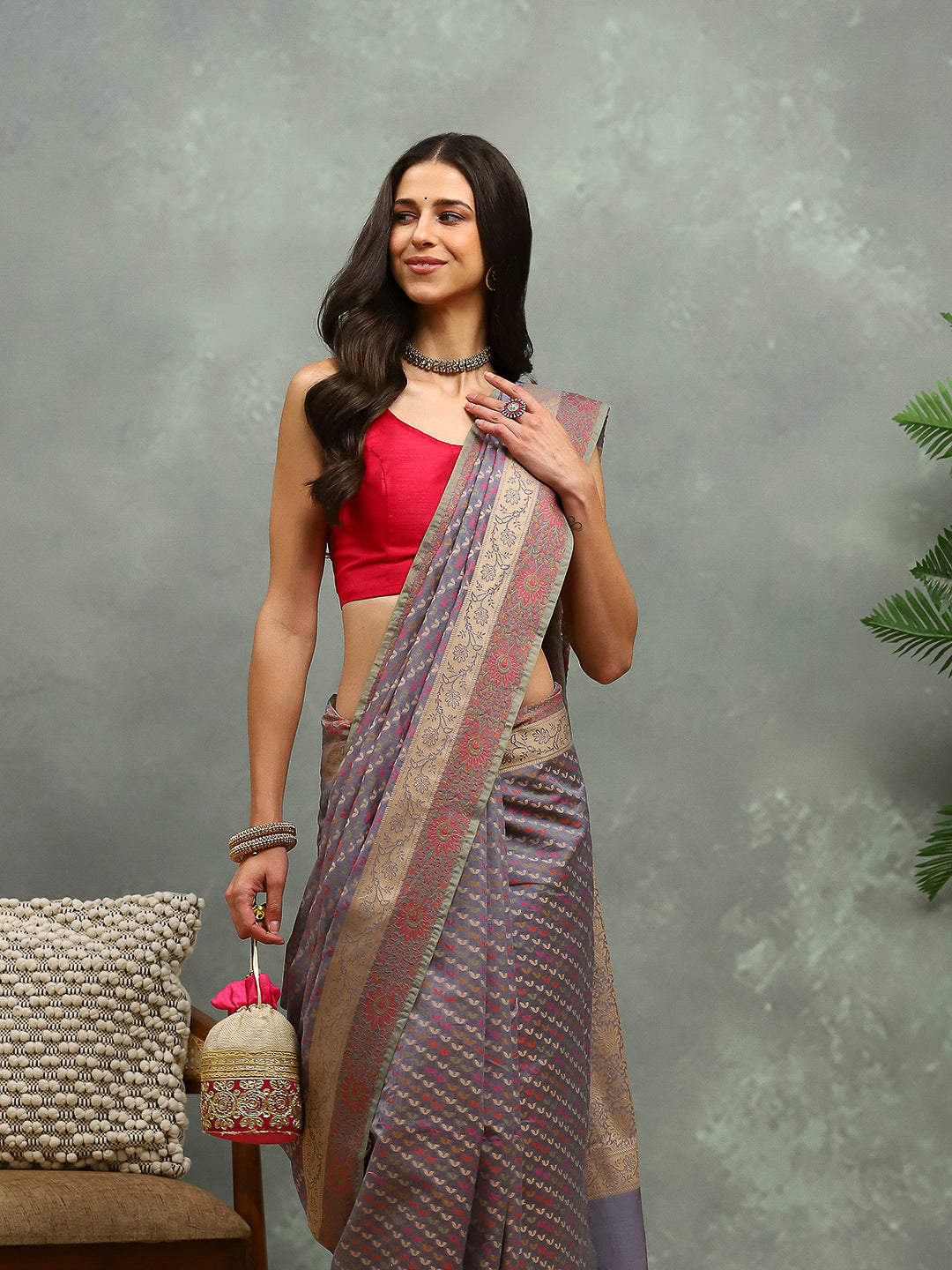 Resham Embroidered Cotton Blend Woven Saree