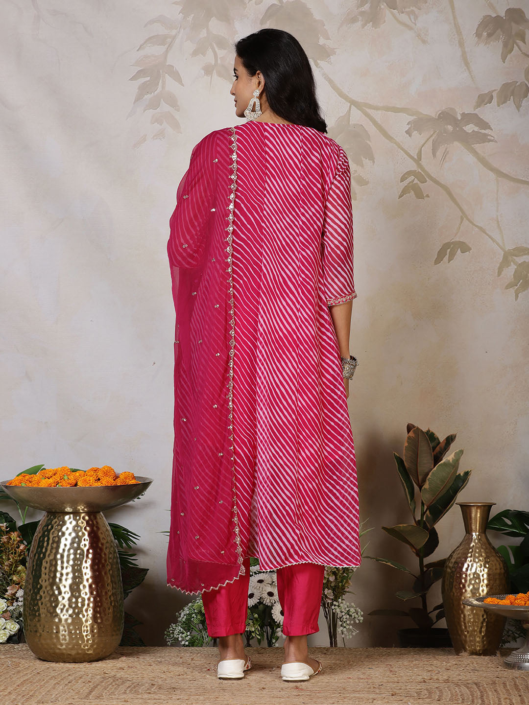Embroidered Georgette Kurta With Pants &amp; Dupatta